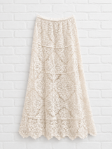 Boho-Blumen-Häkel-Maxirock- Elfenbein- VERDANT WINTER, GENTLE SPRING, 360°