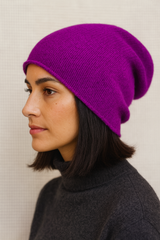 EDLE KASCHMIR MÜTZE-SLOUCHY BEANIE- DUNKLER SOMMER WINTER