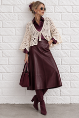 Leichtes Boho-Häkel-Shirt mit Glockenärmeln und Quasten-Bindeband- Ivory- GENTLE SPRING, 360°, VERDANT WINTER
