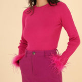 Strickpullover mit Feder-Details- GEDECKTER WINTER