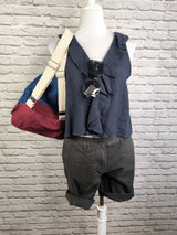 Leinenbluse ohne Arm mit Volants- Navy