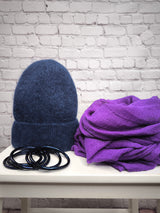 Flauschige Angora Mütze Uni- Deep Blue