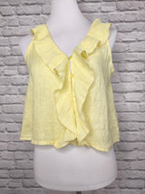 Leinenbluse ohne Arm mit Volants- Zitronengelb