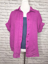 Kurzarm Leinenbluse - Magenta