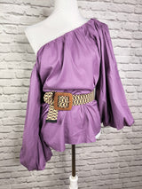 Carmenbluse Schulterfrei mit Ballonärmel- Altrosa/Lavendel