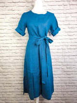 Natürliches Leinenkleid 3/4 Wickelkleid: Petrol