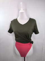 Bio Baumwoll T- Shirt mit V- Ausschnitt- Khaki