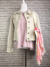 Jeansjacke mit Fransensaum- Offwhite