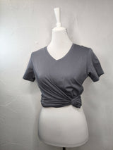 Bio Baumwoll T- Shirt mit V- Ausschnitt- Stone