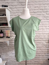 BIO COTTON T-SHIRT MIT GERADEM ÄRMEL UND AUFGEROLLTEM ÄRMELSAUM - Dunkler Frühling Sommer