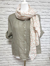 Kurzarm Leinenbluse runder Ausschnitt- Taupe