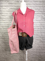 Gestreifte Shoppingtasche- Magenta