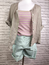 Kurzarm Leinenbluse runder Ausschnitt- Taupe