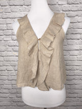 Leinenbluse ohne Arm mit Volants- Beige