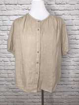 Leinen Kurzarmbluse - Beige