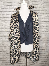 Leinenbluse ohne Arm mit Volants- Navy