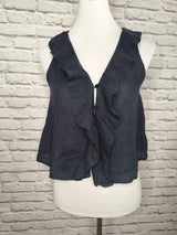 Leinenbluse ohne Arm mit Volants- Navy