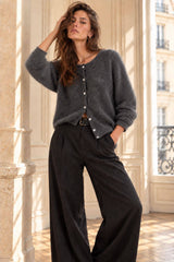 Rundhals-Cardigan aus Kaschmir- Dark Grey- SMART SUMMER