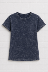 BIO COTTON T-SHIRT MIT AUFGEROLLTEM ÄRMELSAUM-  WASHED INDIGO - TWILIGHT WINTER
