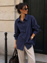 Oversize-Hemd mit feinen Streifen & Statement Knöpfen – TWILIGHT WINTER
