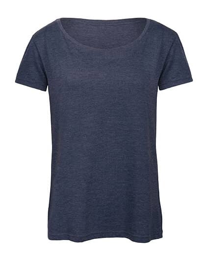 Triblend-T- Shirt leichtes Material mit tieferem Rundhalsausschnitt- Dunkelblau meliert