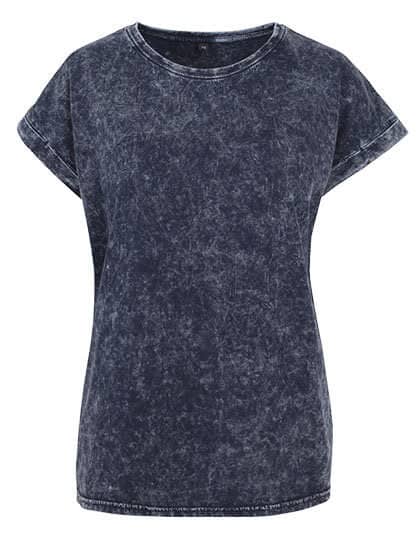 BIO COTTON T-SHIRT MIT AUFGEROLLTEM ÄRMELSAUM-  WASHED INDIGO