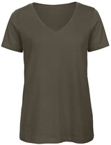 COTTON T-SHIRT MIT V AUSSCHNITT- KHAKI