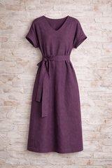 Lockeres Leinenkleid- Tunika-Kleid aus 100% Bio-Leinen: Shadow Violett - 360°