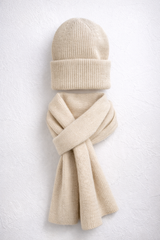 WINTERENSEMBLE SCHAL & MÜTZE MIT KASCHMIR - BEIGE - GENTLE SPRING