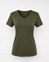 Bio Baumwoll T- Shirt mit V- Ausschnitt- Khaki - 360°