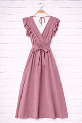 Maxikleid mit Flügelärmel- Altrosa - GENTLE SPRING