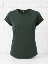 BIO COTTON T-SHIRT MIT AUFGEROLLTEM ÄRMELSAUM UND RUNDSAUME - VERDANT WINTER
