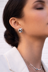 Ohrstecker mit ovalem Spiegelmuster- Silber