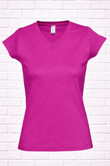 T-SHIRT mit V- Ausschnitt- Fuchsia