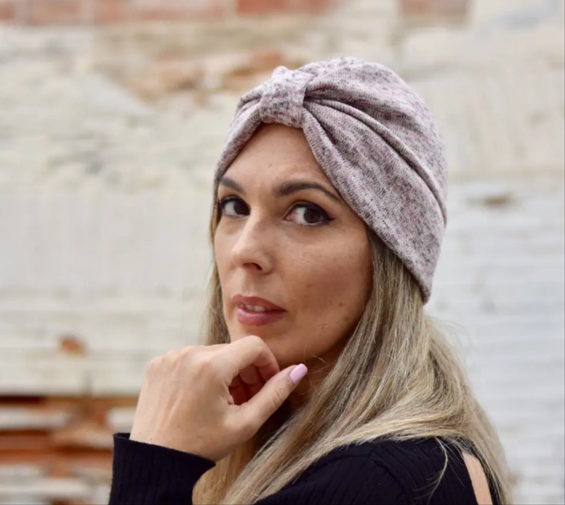 Winter-Turban-vorgebundene Strickmütze- Rosa meliert
