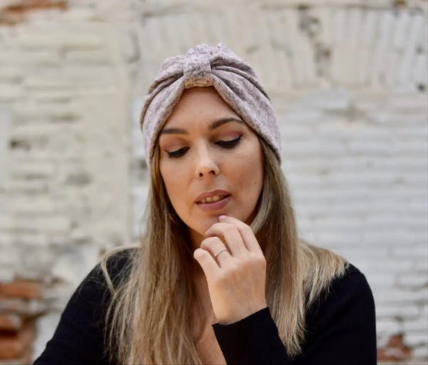 Winter-Turban-vorgebundene Strickmütze- Rosa meliert