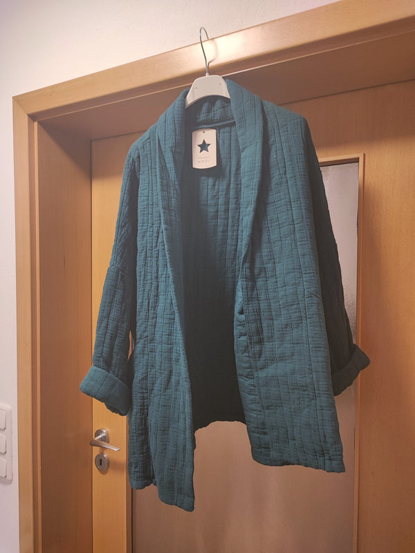 Kimonojacke Long aus Musselin- Flaschengrün