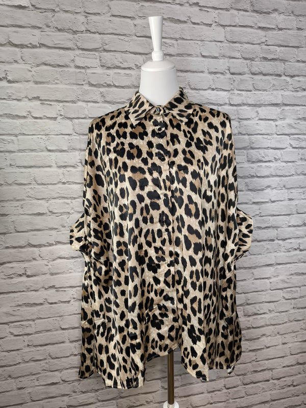 Oversize-Hemd mit Leopardenmuster und 3/4-langen Ärmeln- Animalprint Leo