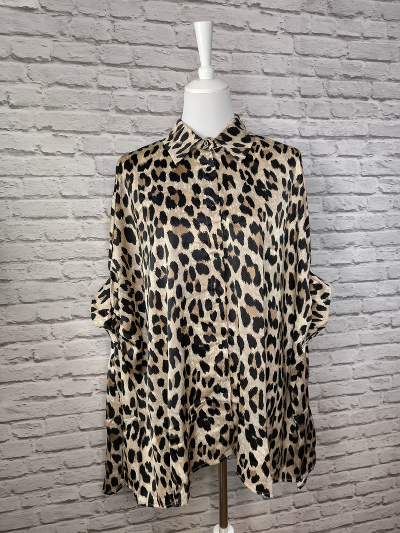 Oversize-Hemd mit Leopardenmuster und 3/4-langen Ärmeln- Animalprint Leo