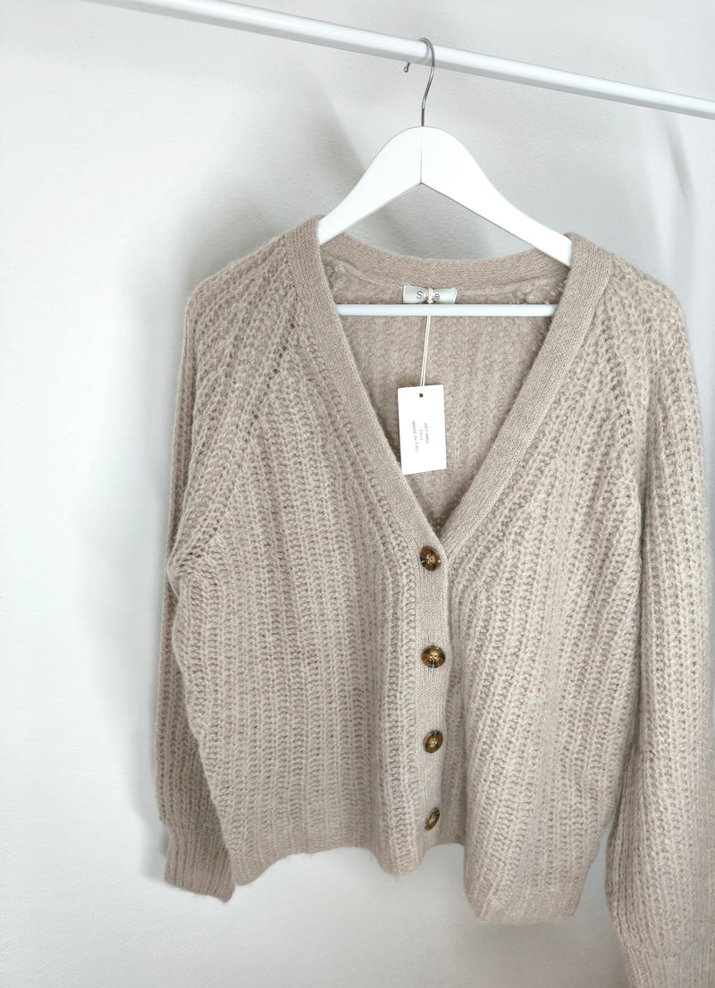 Grob gestrickte Sezane Alpaka Strickjacke- abgegrautes Beige