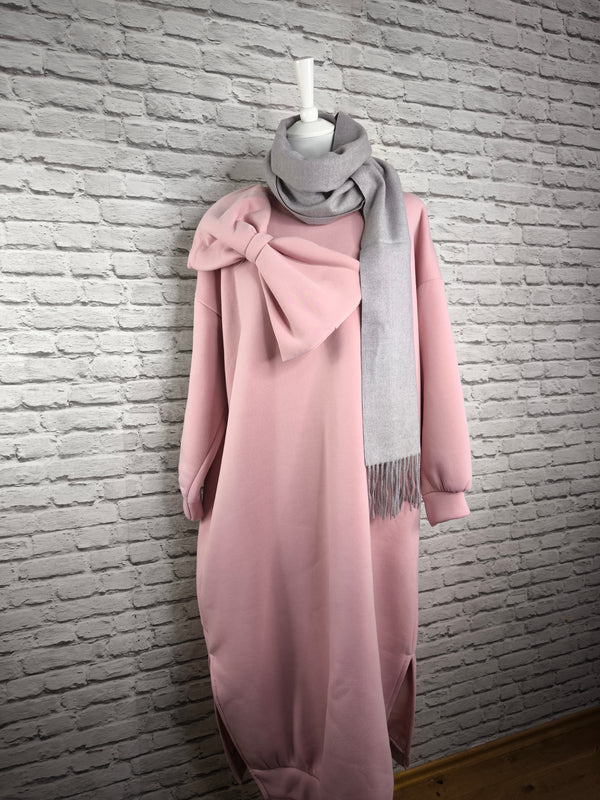 Midi- Sweatshirt- Kleid mit Schleife- Altrosa