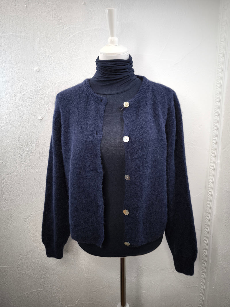 Weiche Woll- Strickjacke mit Alpaka- Dunkelblau