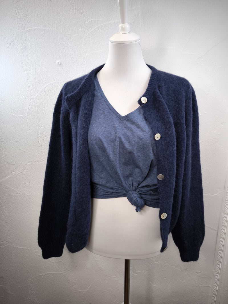 Weiche Woll- Strickjacke mit Alpaka- Dunkelblau