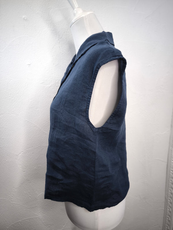 Leinenbluse ohne Arm- Navy