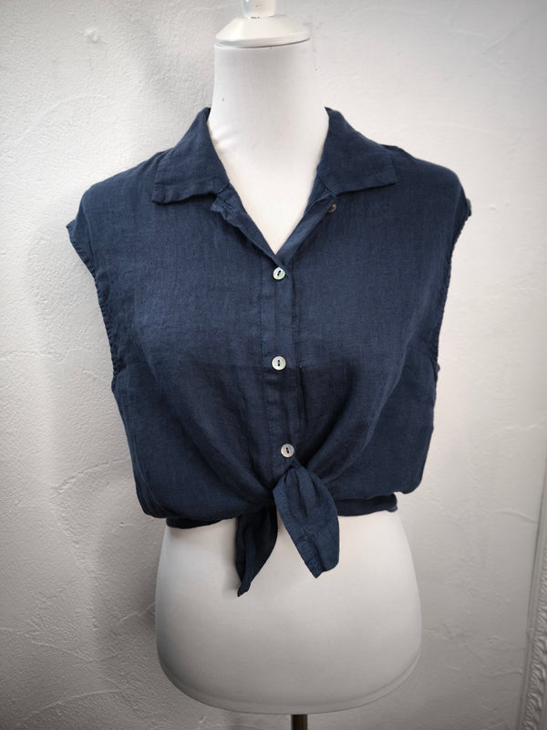 Leinenbluse ohne Arm- Navy