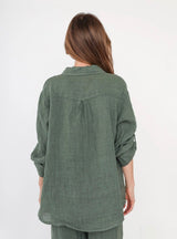 Gestreiftes Leinenhemd- Khaki