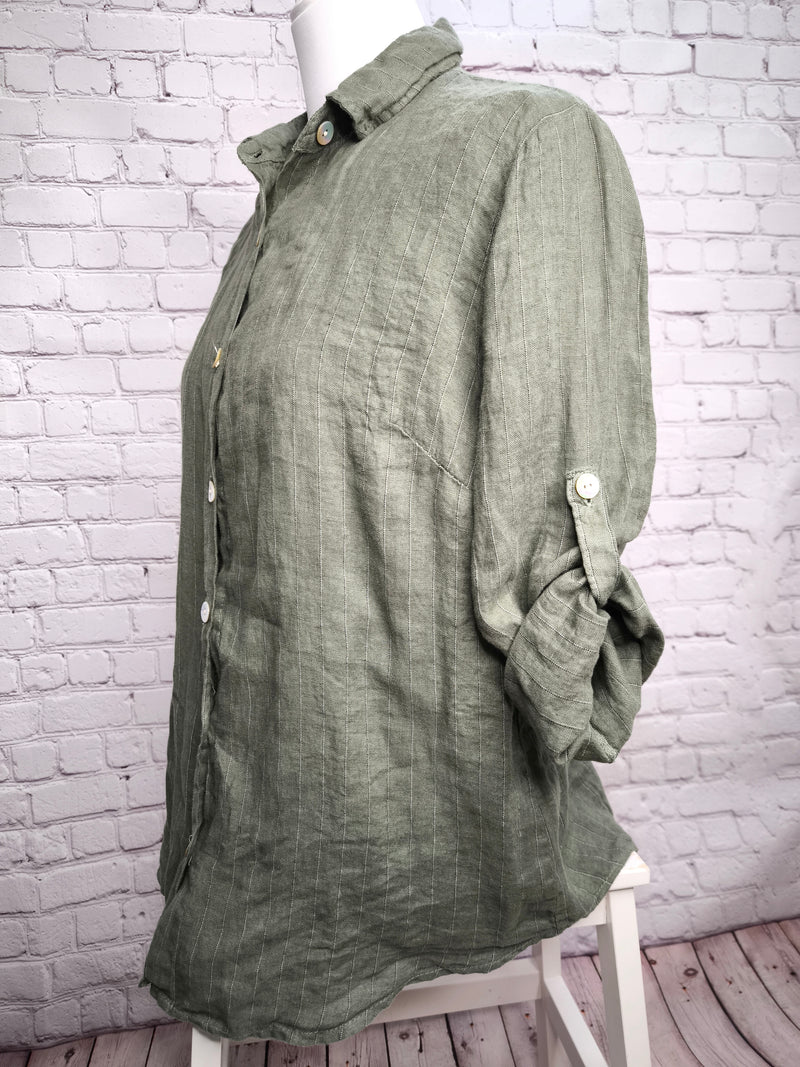 Gestreiftes Leinenhemd- Khaki