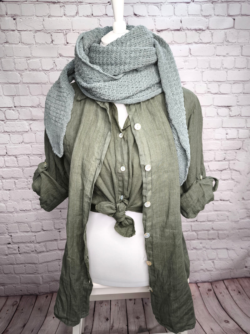 Gestreiftes Leinenhemd- Khaki