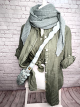 Gestreiftes Leinenhemd- Khaki