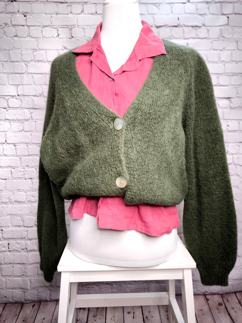 Nachhaltige Alpaka Strickjacke in BIO QUALITÄT - Khaki